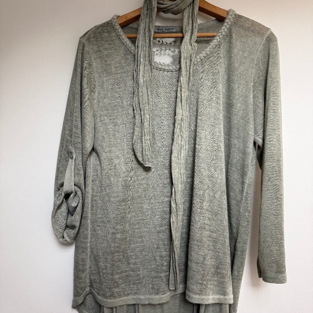 Tempo Paris sweater with sheer lace panel and camisole